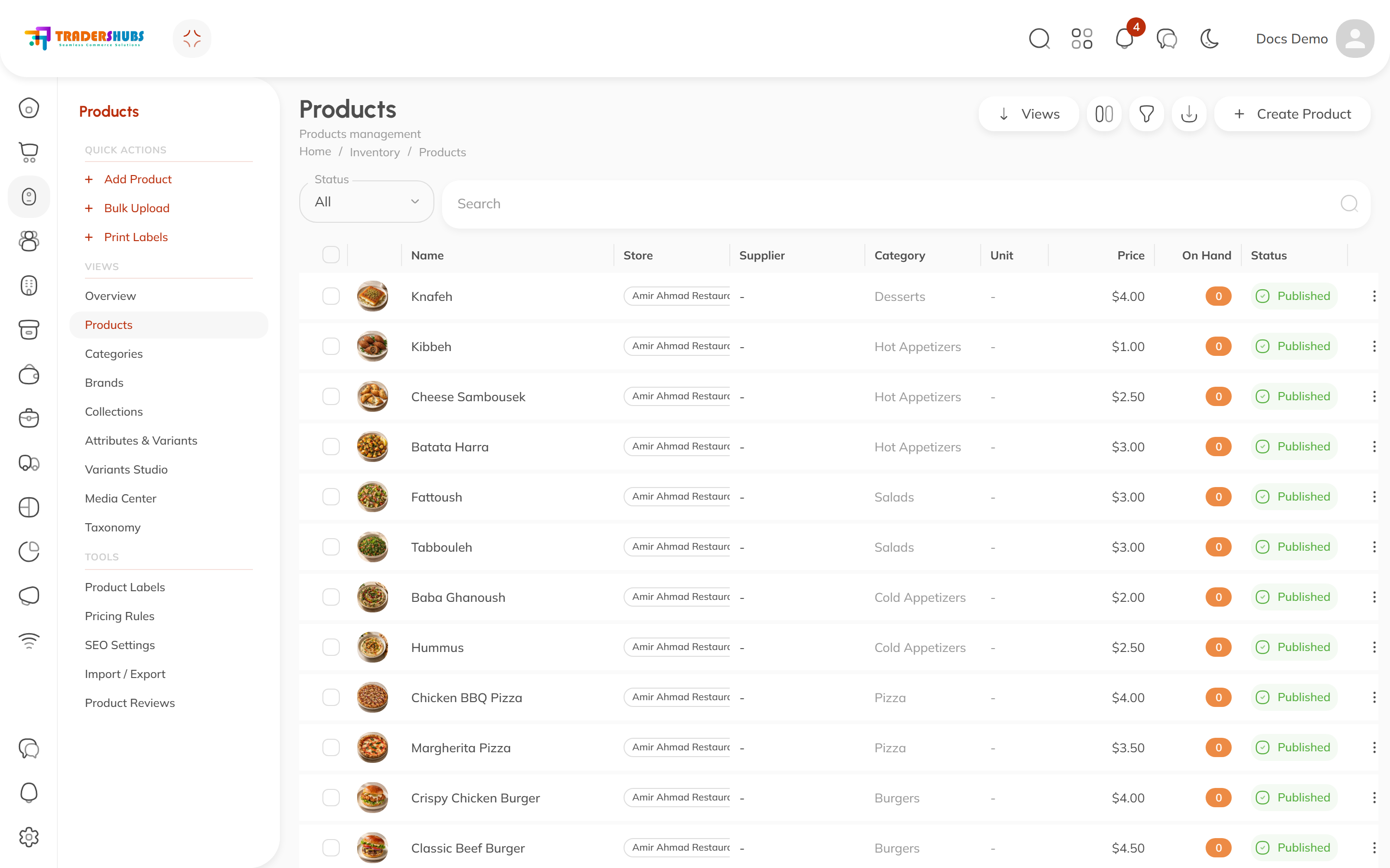The Products table
